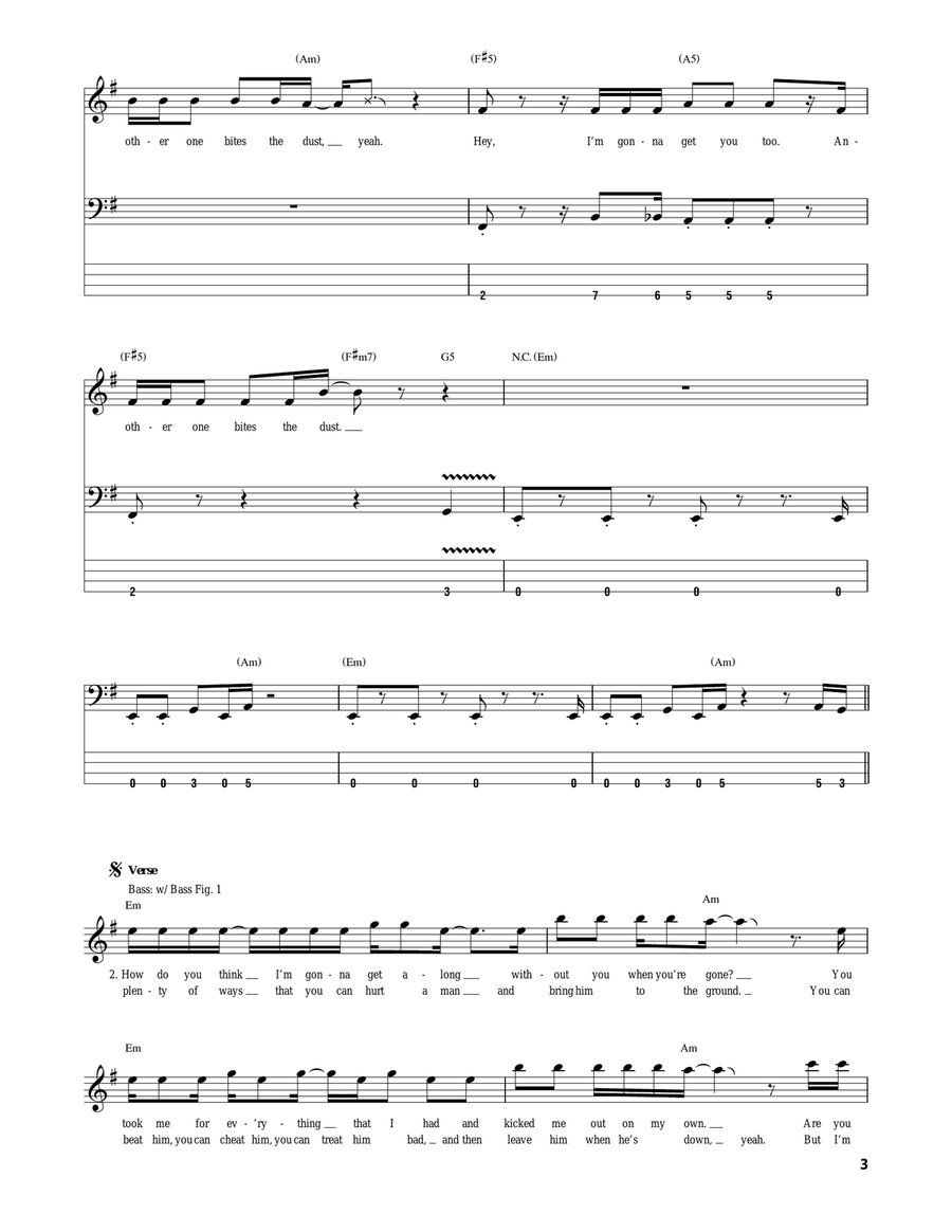 Another One Bites The Dust Guitar Tablature scores gallery preview page 3