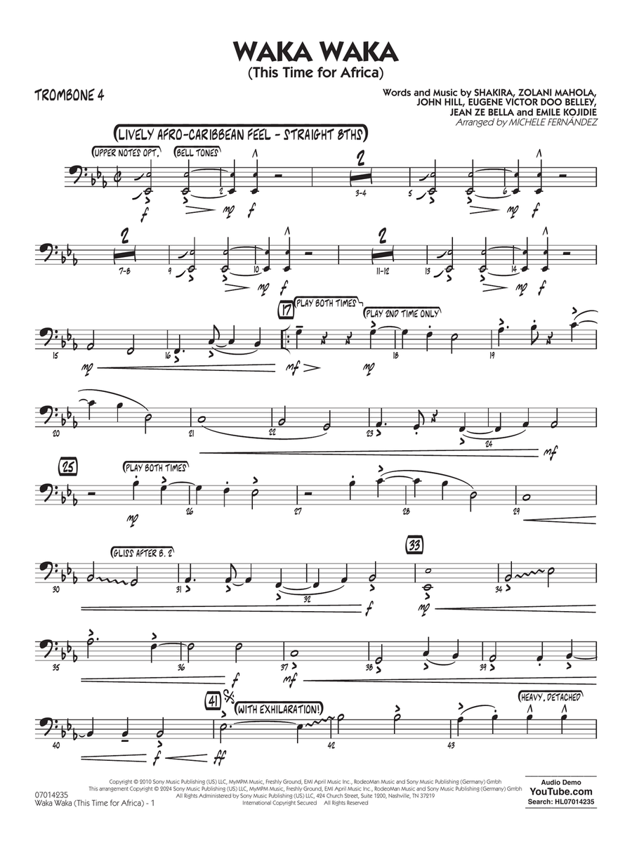 Waka Waka (This Time for Africa) - Trombone 4 Jazz Ensemble scores gallery preview page 1