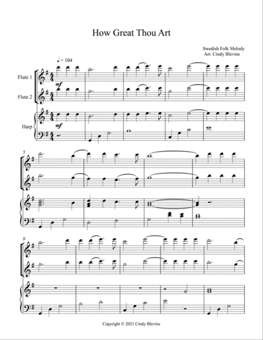 How Great Thou Art, Two Flutes and Harp Flute Duet scores gallery preview page 2