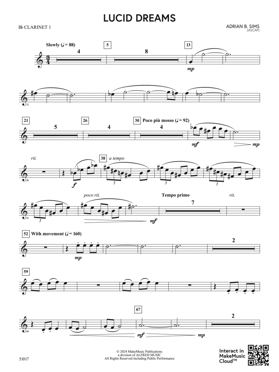 Lucid Dreams: 1st B-flat Clarinet Concert Band scores gallery preview page 1