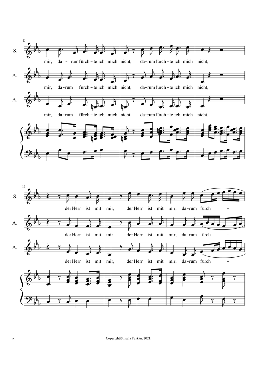 Der Herr ist mit mir, Cantata BuxWv 15, for SAA and keyboard instrument SSA scores gallery preview page 2