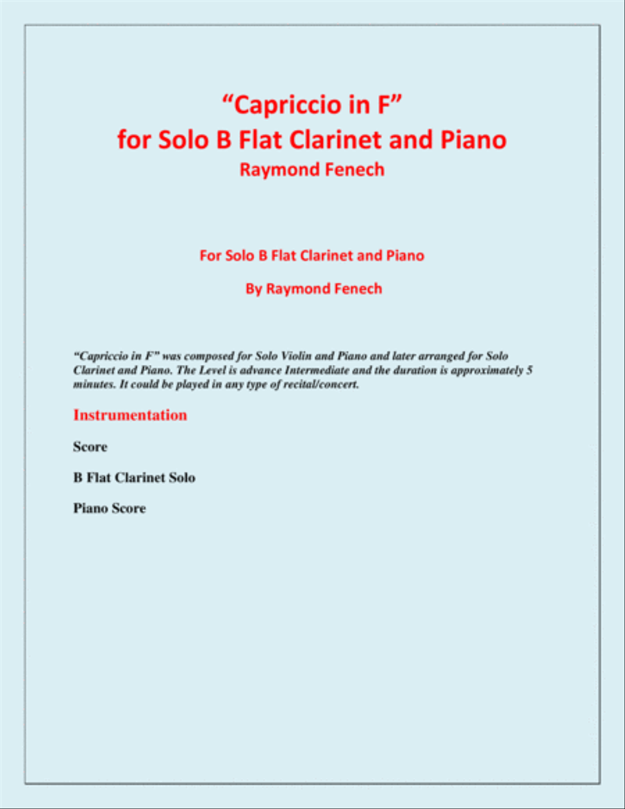 Capriccio in F - For Solo B Flat Clarinet and Piano B-Flat Clarinet scores gallery preview page 2