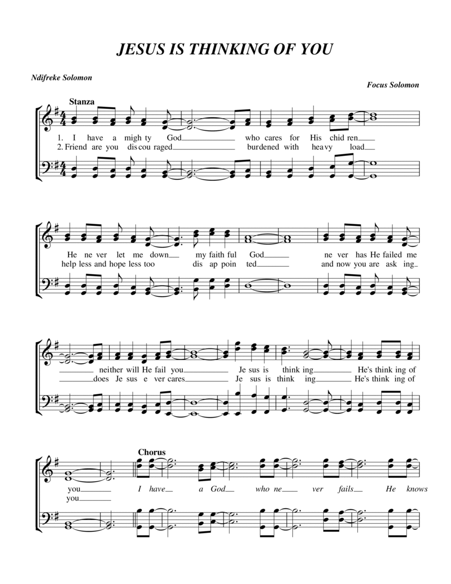Jesus is thinking of you 4-Part scores gallery preview page 1
