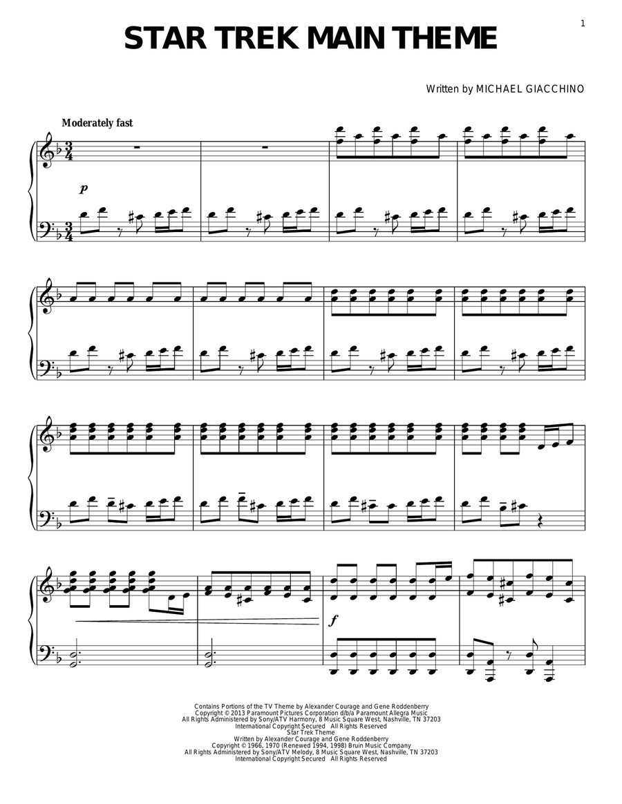 Star Trek Main Theme Piano Solo scores gallery preview page 1