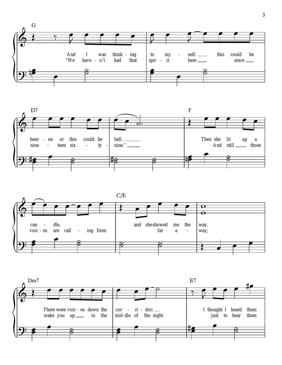Hotel California Hotel California Easy Piano scores gallery preview page 3