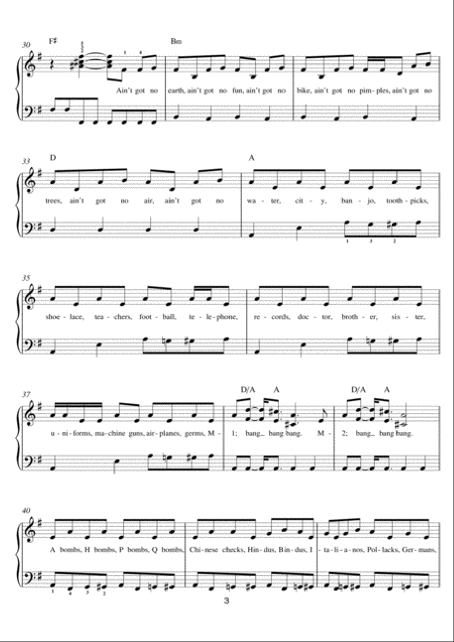 I'm Black/Ain't Got No (from 'Hair') Easy Piano scores gallery preview page 3