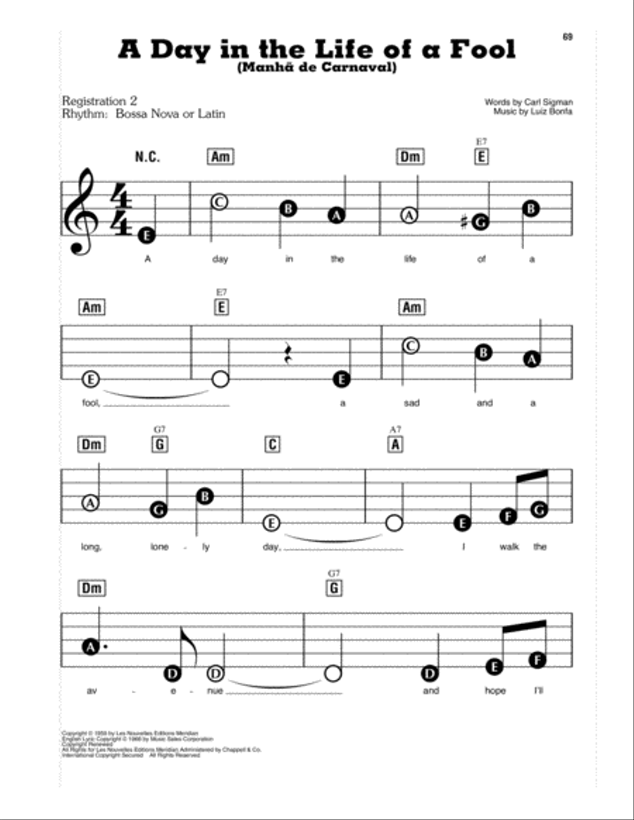 A Day In The Life Of A Fool (Manha De Carnaval) Electronic Keyboard scores gallery preview page 1