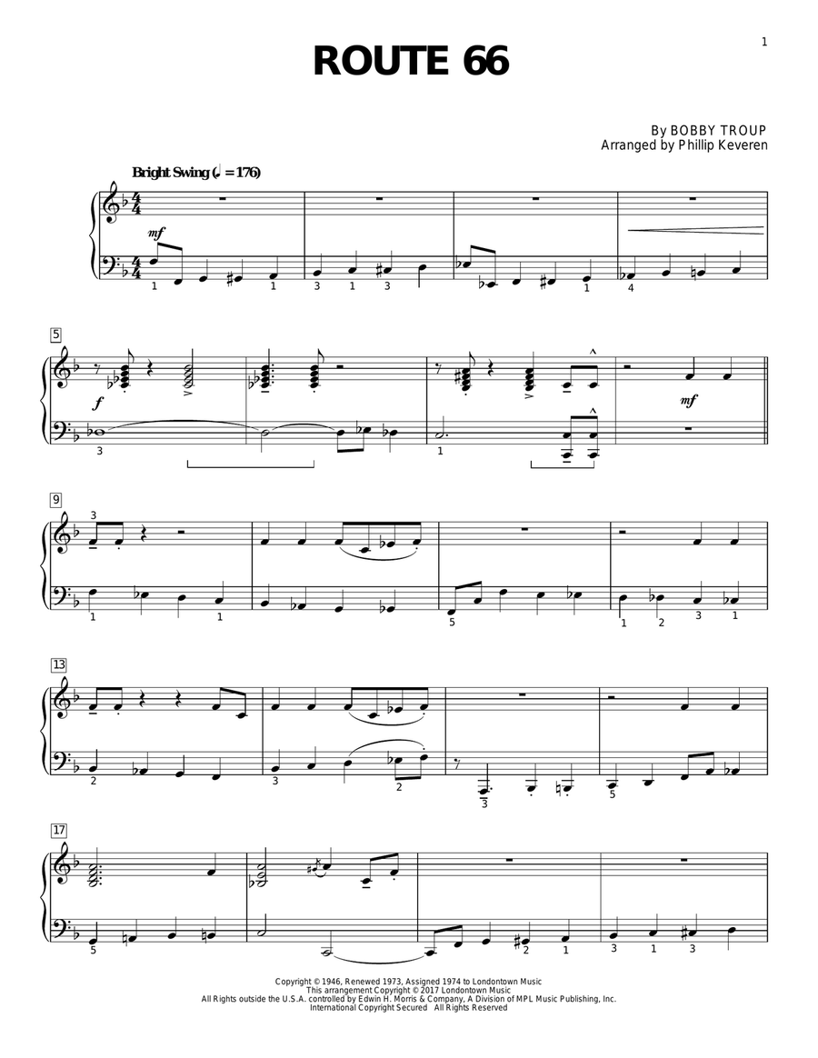 Route 66 (arr. Phillip Keveren) Piano Solo scores gallery preview page 1