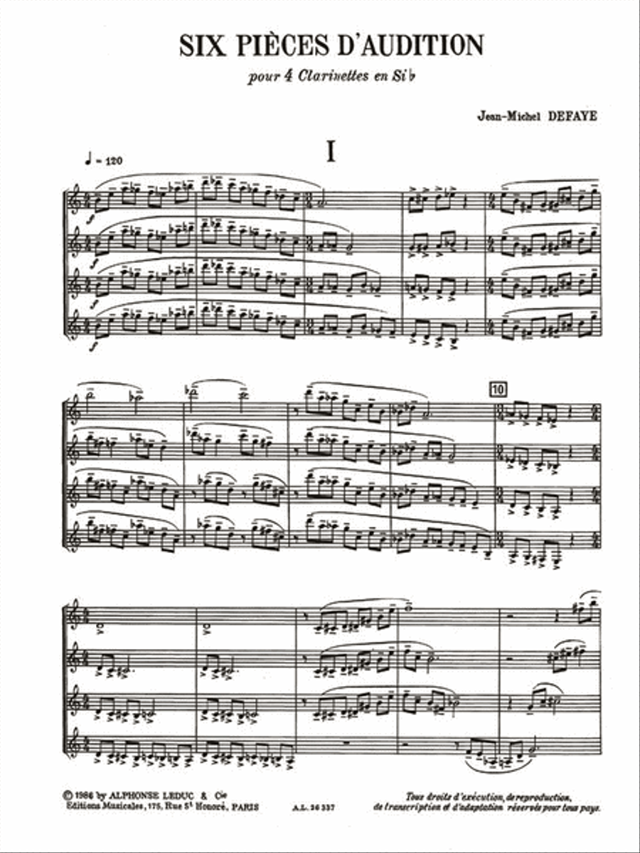 Jean-michel Defaye - 6 Pieces D'audition Pour 4 Clarinettes Clarinet Quartet scores gallery preview page 2