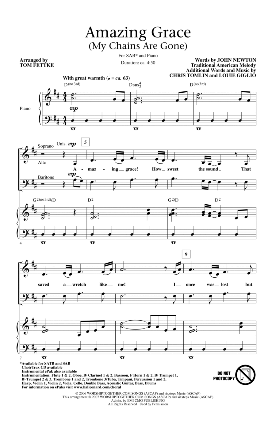 Amazing Grace (My Chains Are Gone) 3-Part scores gallery preview page 1