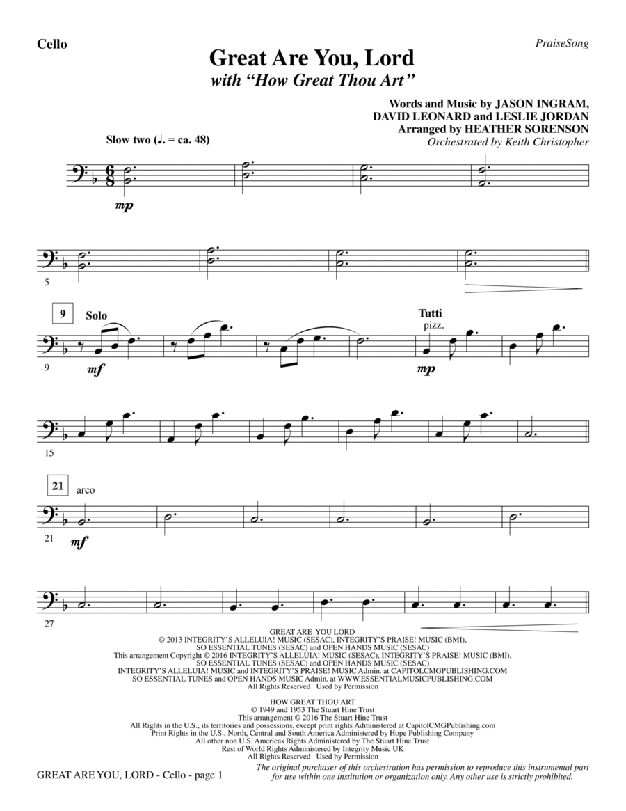 Great Are You Lord (with How Great Thou Art) - Cello Choir scores gallery preview page 1