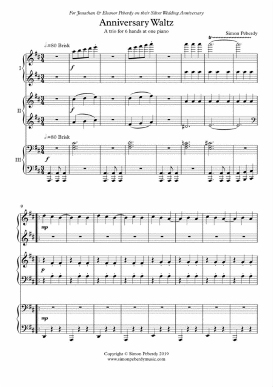 Anniversary Waltz, a Trio for piano 6 hands by Simon Peberdy Piano Duet scores gallery preview page 3
