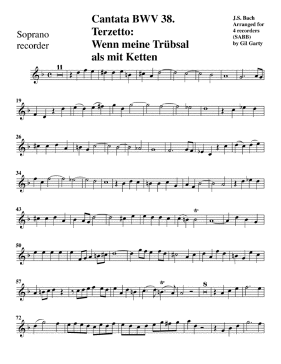 Wenn meine Trübsal als mit Ketten from Cantata BWV 38 (arrangement for 4 recorders) Recorder scores gallery preview page 4
