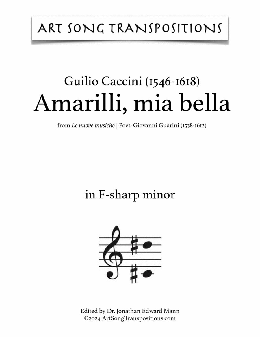 CACCINI: Amarilli, mia bella (transposed to F-sharp minor) Voice scores gallery preview page 1