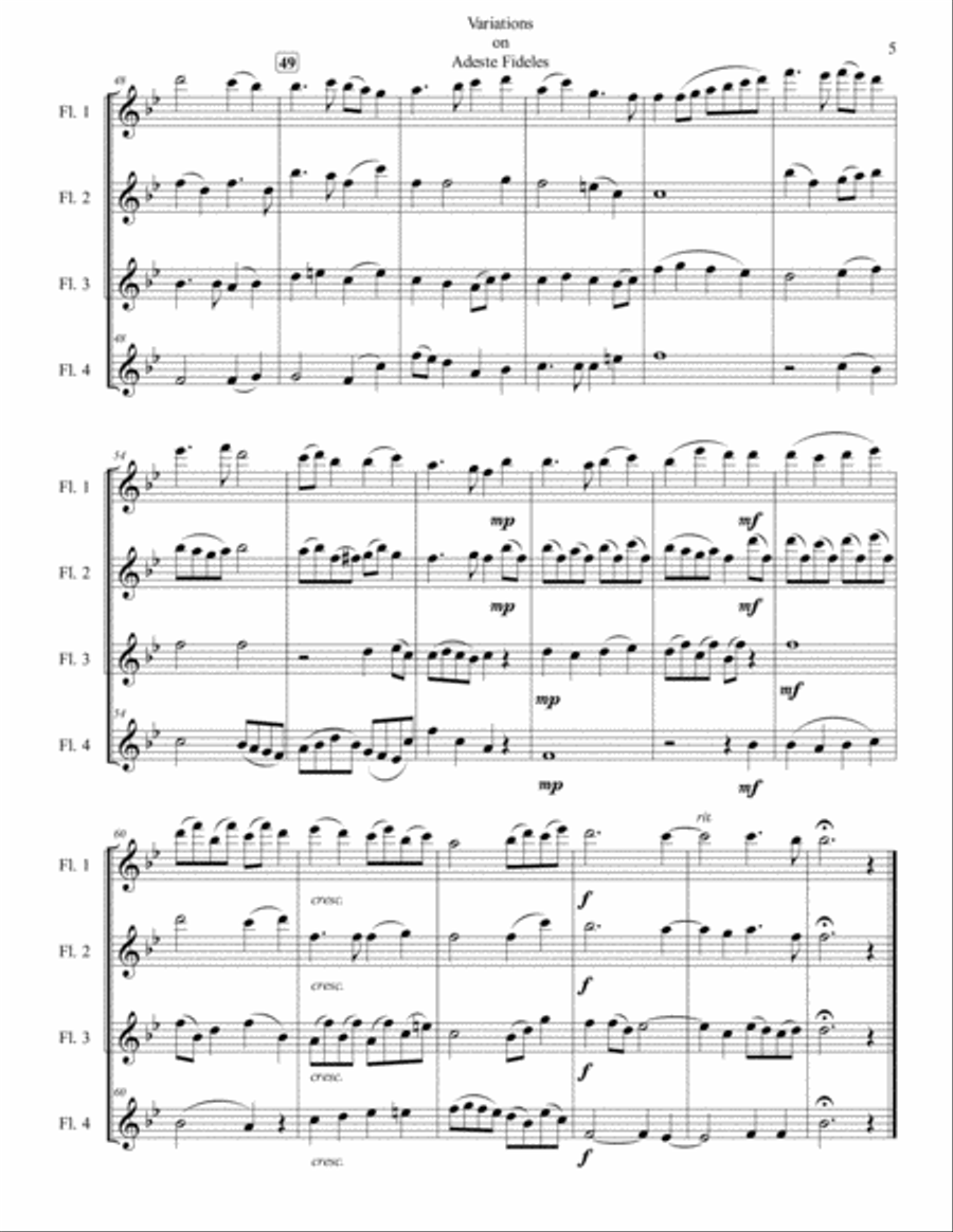 Variations on Adeste Fideles for Flute Quartet Flute Quartet scores gallery preview page 5