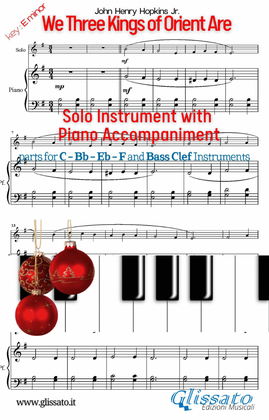 We Three Kings of Orient Are - Solo with easy Piano acc. (key Em)