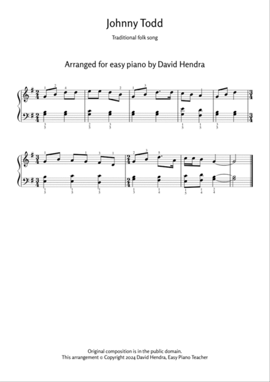 Johnny Todd (folk song) arranged for EASY piano Piano Method scores gallery preview page 2