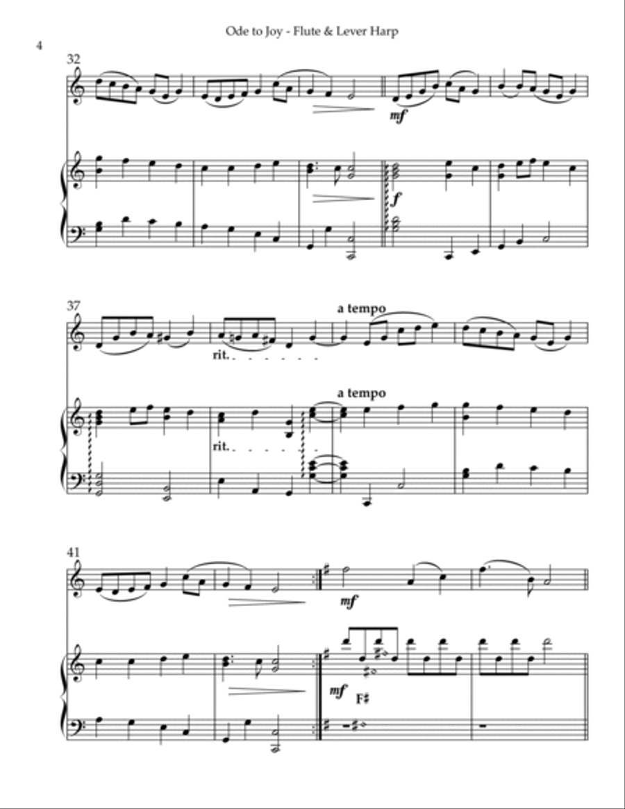 Ode to Joy, Duet for Flute & Lever Harp Flute scores gallery preview page 4