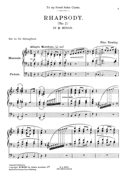 Rhapsody no. 2 in D minor for organ
