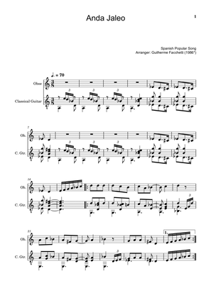 Spanish Popular Song - Anda Jaleo. Arrangement for Oboe and Classical Guitar. Score and Parts