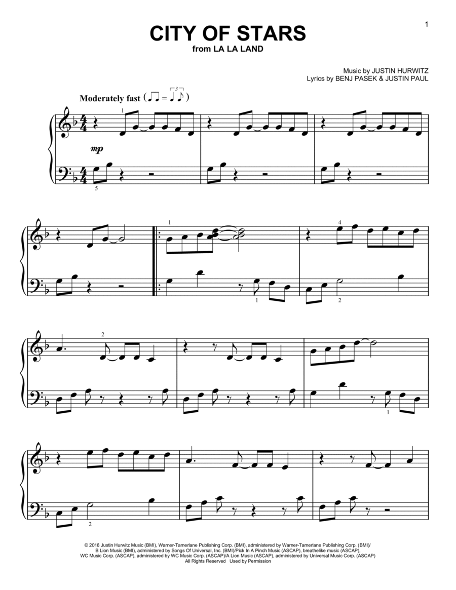 City Of Stars (from La La Land) Easy Piano scores gallery preview page 1