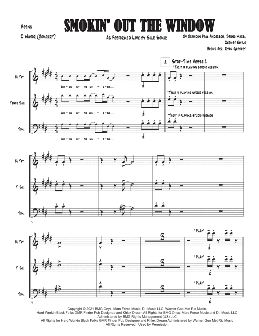Smokin' Out The Window Tenor Saxophone scores gallery preview page 1