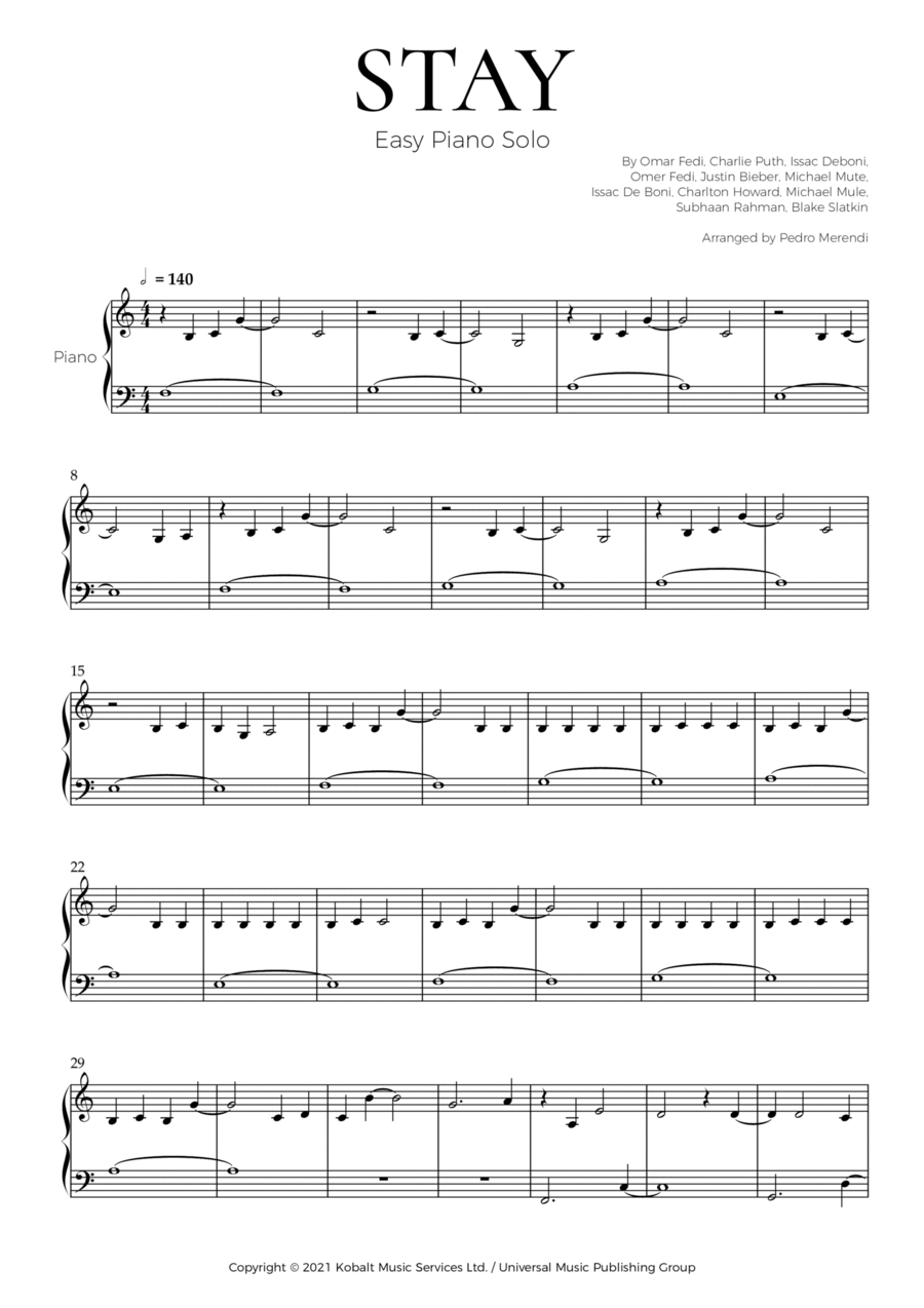 Stay Easy Piano scores gallery preview page 1