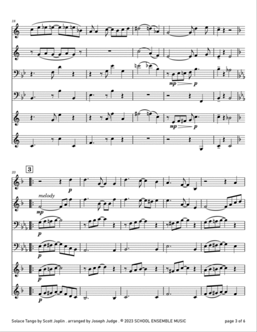 Solace Tango by Scott Joplin for Brass Quartet in Schools Brass Quartet scores gallery preview page 3