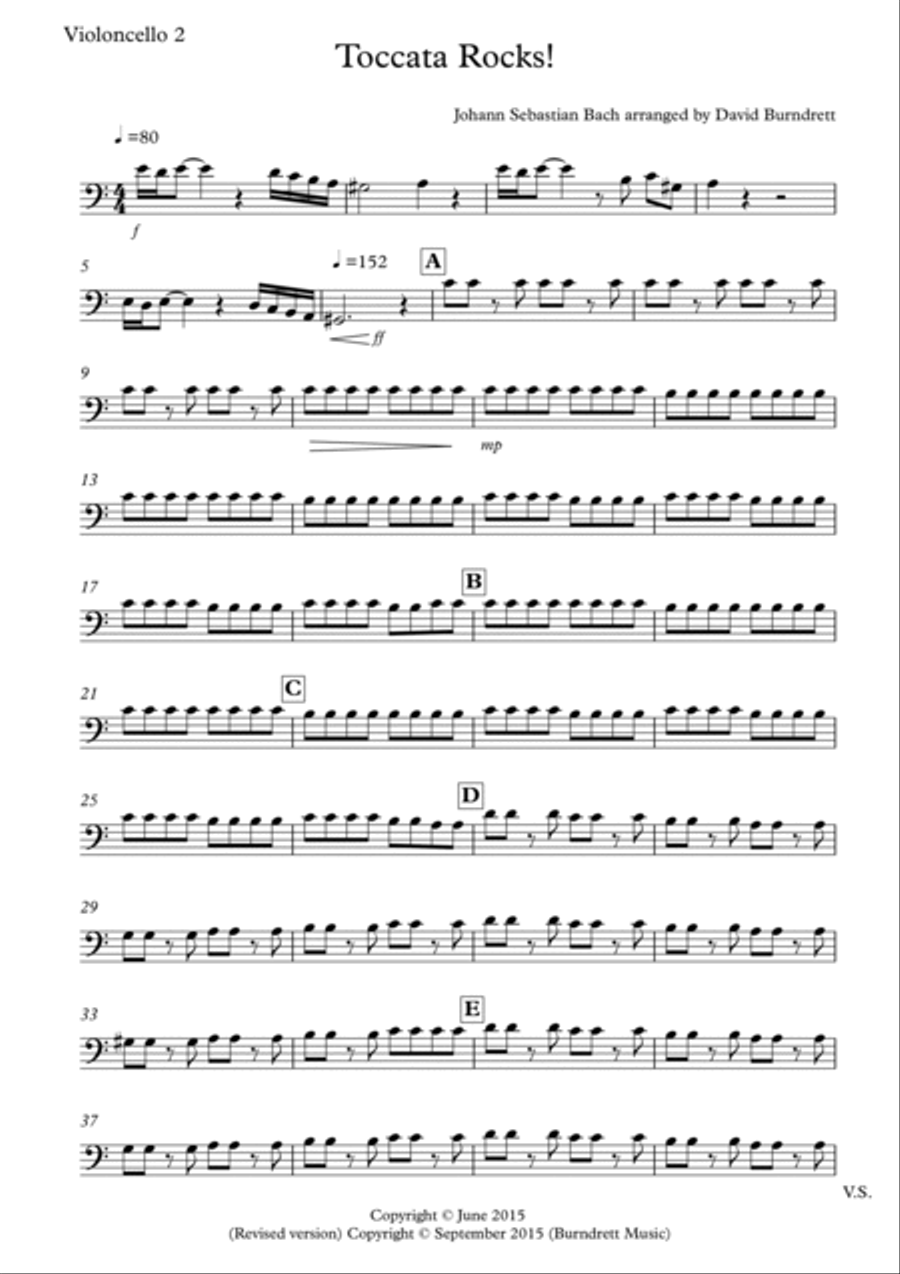 Toccata by Bach Rocks! for Cello Quartet Cello Solo scores gallery preview page 6