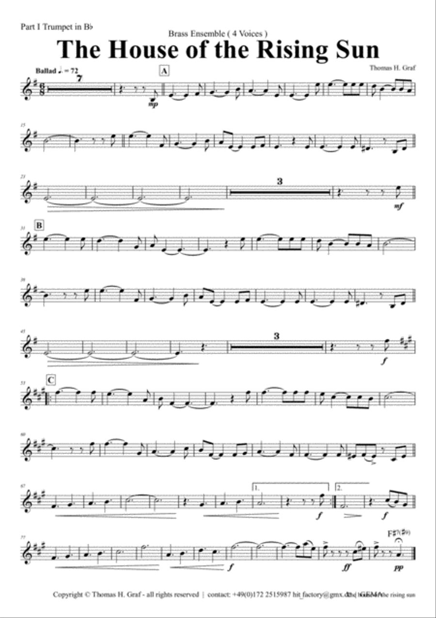 The house of the rising sun - Folk Song - Brass Ensemble Brass Ensemble scores gallery preview page 6
