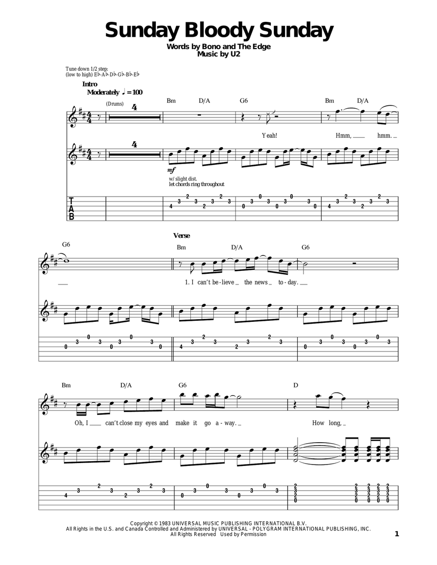 Sunday Bloody Sunday Acoustic Guitar scores gallery preview page 1