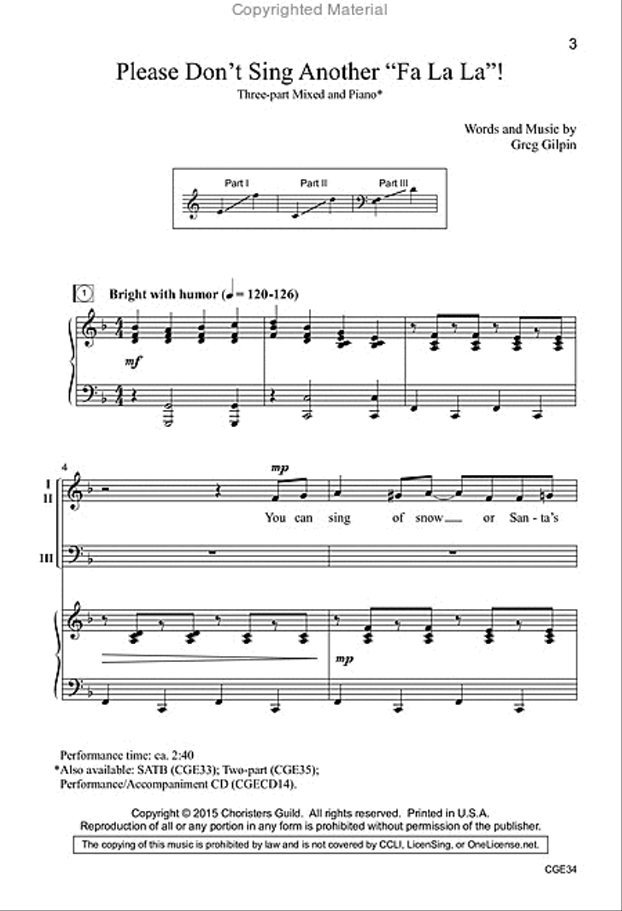 Please Don't Sing Another Fa La La (Three-Part Mixed) 3-Part scores gallery preview page 2