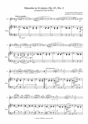 Mazurka in G Minor, Op. 67, No. 2 for Flute & Piano