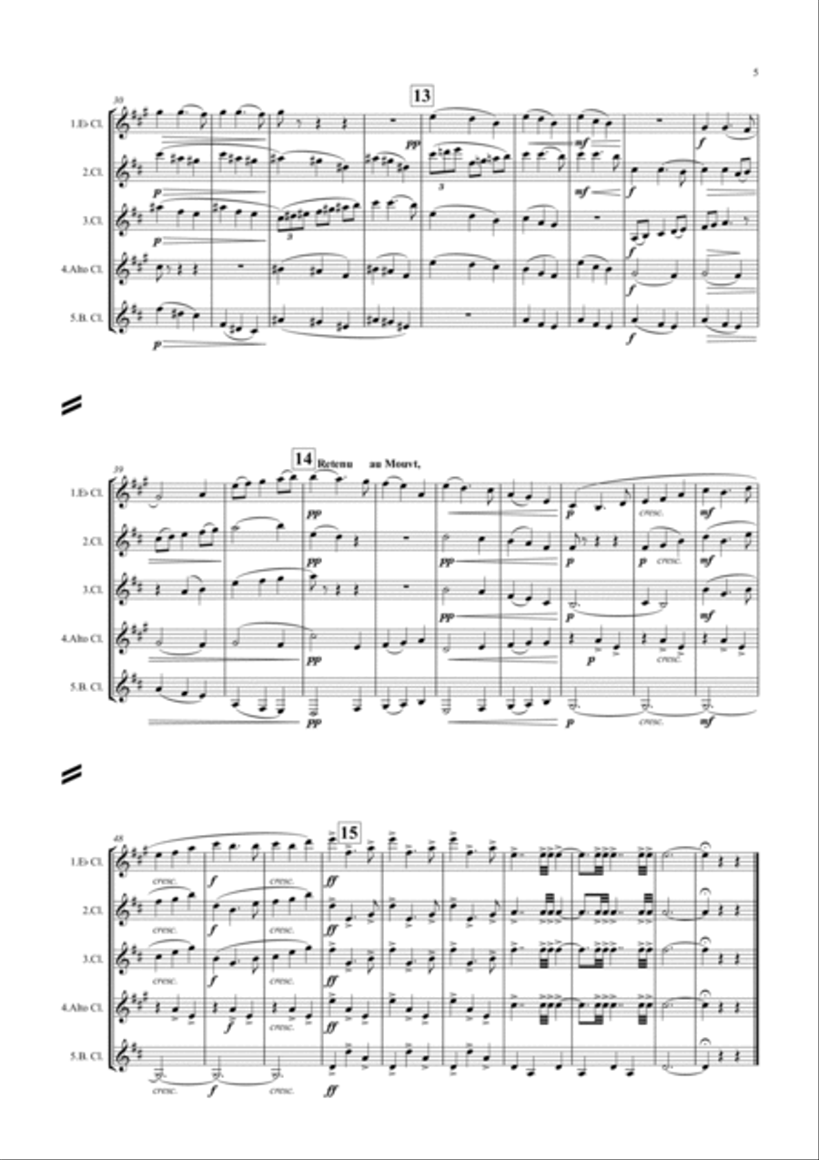 Ravel: Three Movements from Ma Mère L’Oye (Mother Goose) - clarinet quintet Clarinet Quintet scores gallery preview page 5