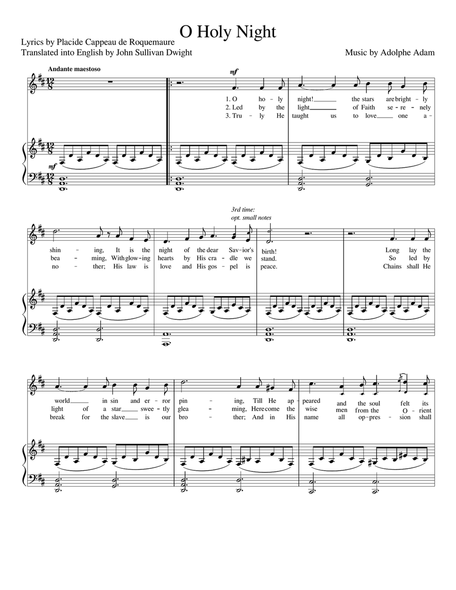 O Holy Night (Original Version) [Medium High Voice; key: D] Piano, Vocal scores gallery preview page 1