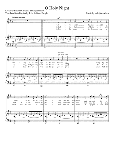 Oh Holy Night (D major - with chords) EASY (arr. Duda Oriontte) Sheet Music, Adolphe Adam