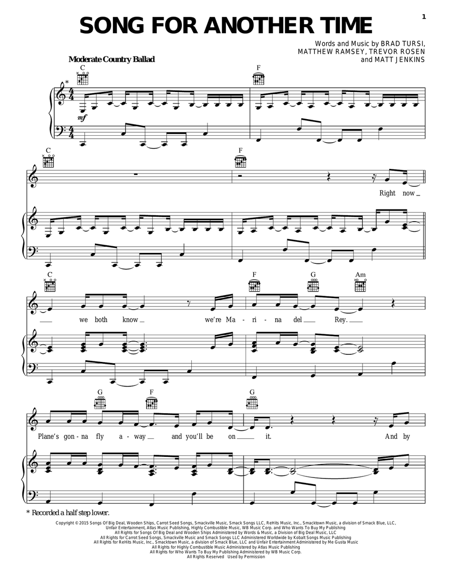 Song For Another Time Piano, Vocal, Guitar scores gallery preview page 1