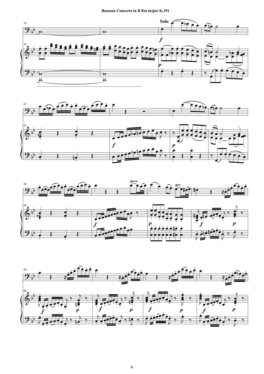 Mozart - Bassoon Concerto in B flat major K 191 for Bassoon and Piano - Score and Part image number null