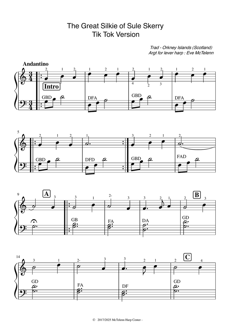 The Great Silkie Of Sule Skerry - New Update ! - beginner & 27 String Harp | McTelenn Harp Center Celtic Harp scores gallery preview page 3