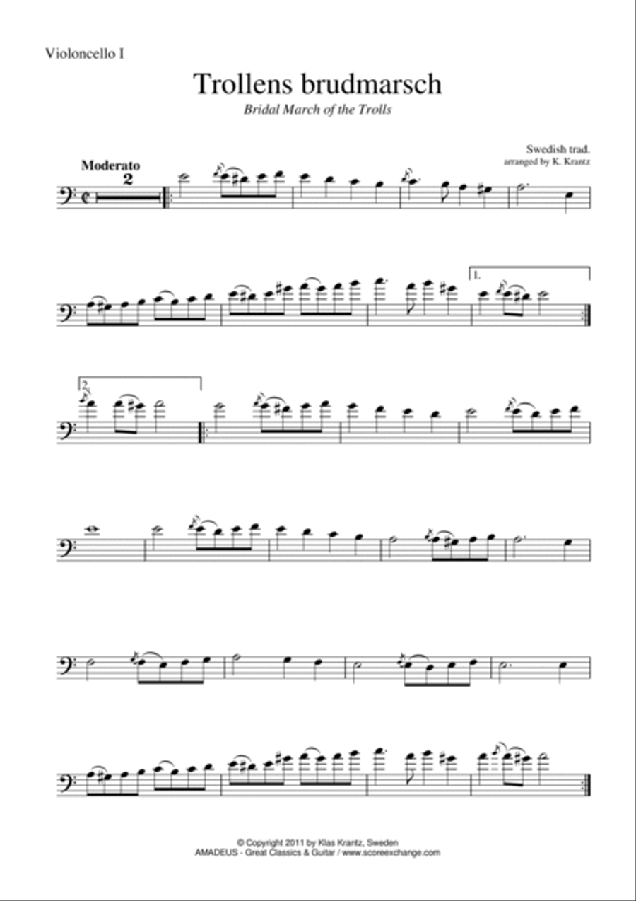 Trollens brudmarsch / Bridal march of the trolls for cello quartet Cello Solo scores gallery preview page 3