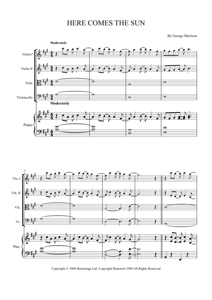 Here Comes The Sun String Quartet scores gallery preview page 1