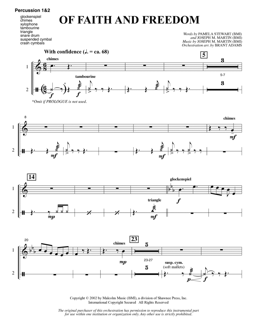 Of Faith and Freedom - Percussion 1 & 2 Choir scores gallery preview page 1