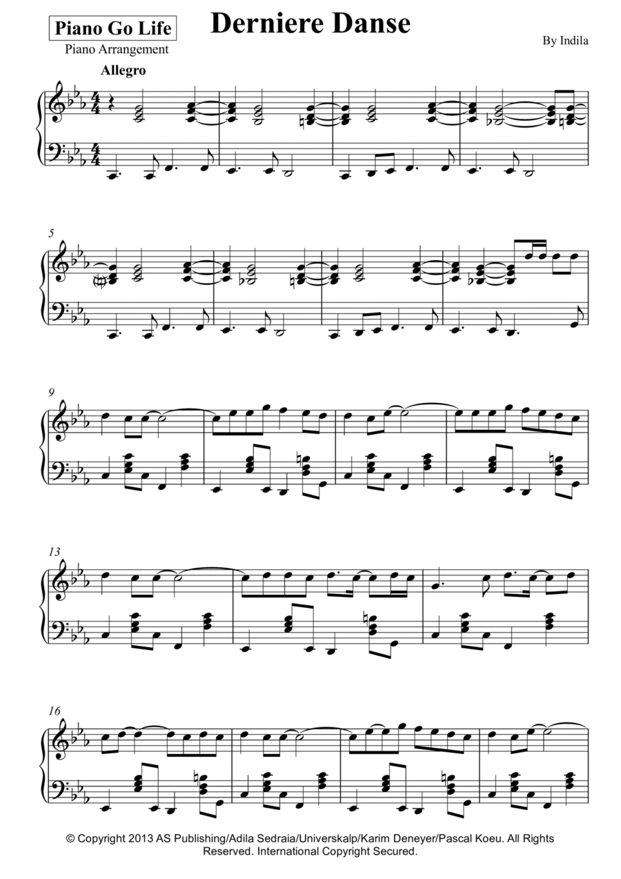 Derniere Danse Piano Solo scores gallery preview page 1