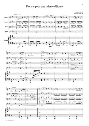 Ravel Pavane pour une infante defunte, for Piano Quintet, PR901