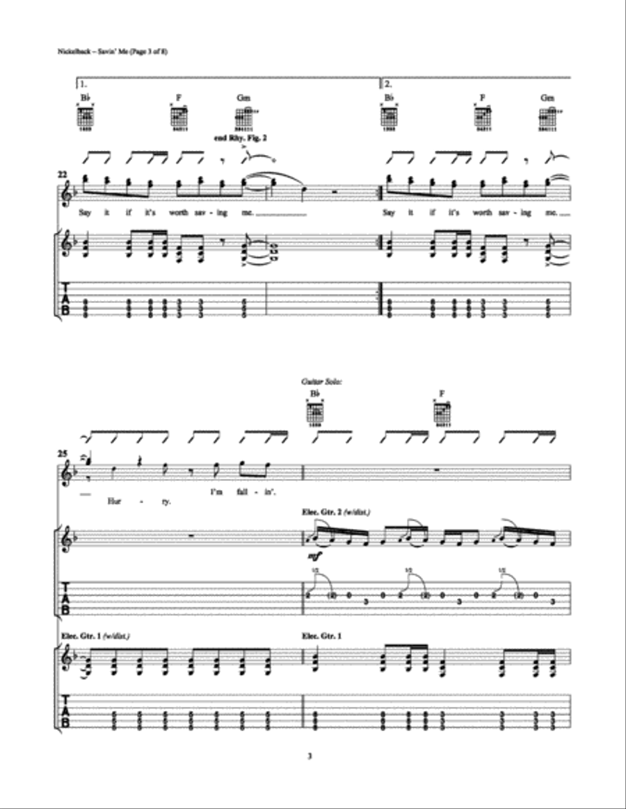 Savin' Me Savin' Me Electric Guitar scores gallery preview page 3