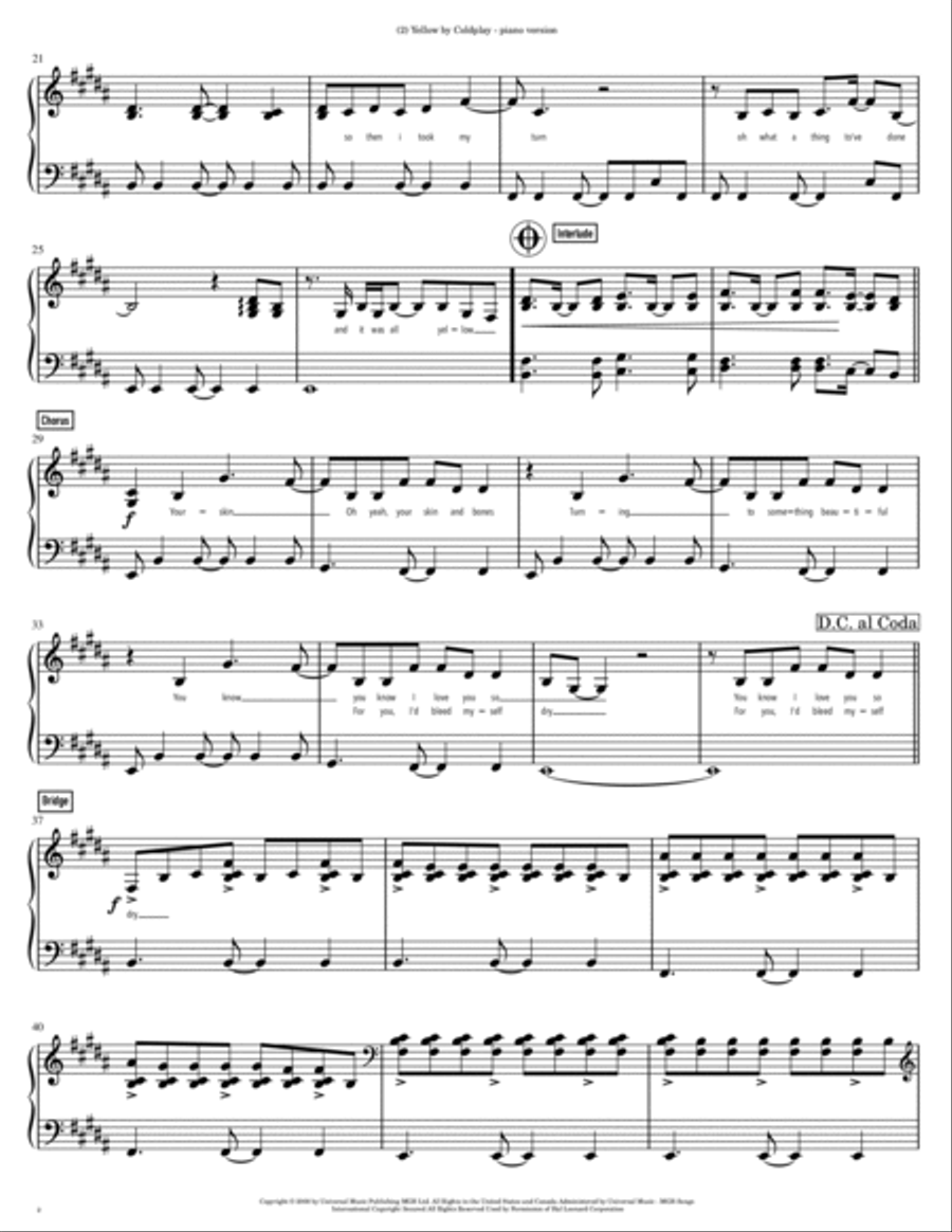 Yellow Piano Solo scores gallery preview page 2