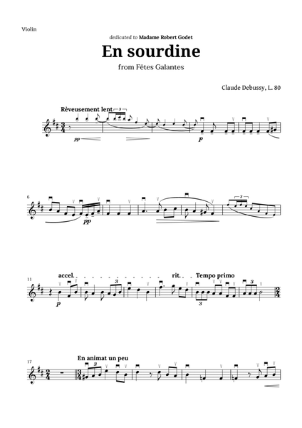 En sourdine by Debussy for Violin image number null