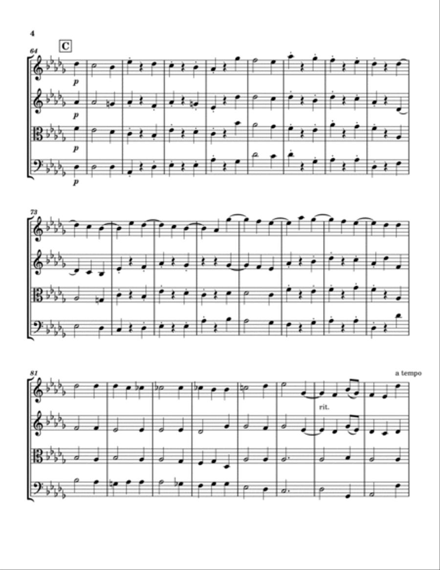 Moonlight Sonata 2nd Mvmt (Sonata No. 14 opus 27 no. 2) - Beethoven - String Quartet String Quartet scores gallery preview page 4