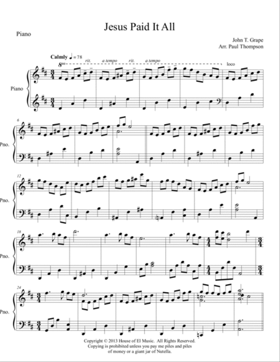 Jesus Paid It All - String Quartet and Piano Piano Quintet scores gallery preview page 2