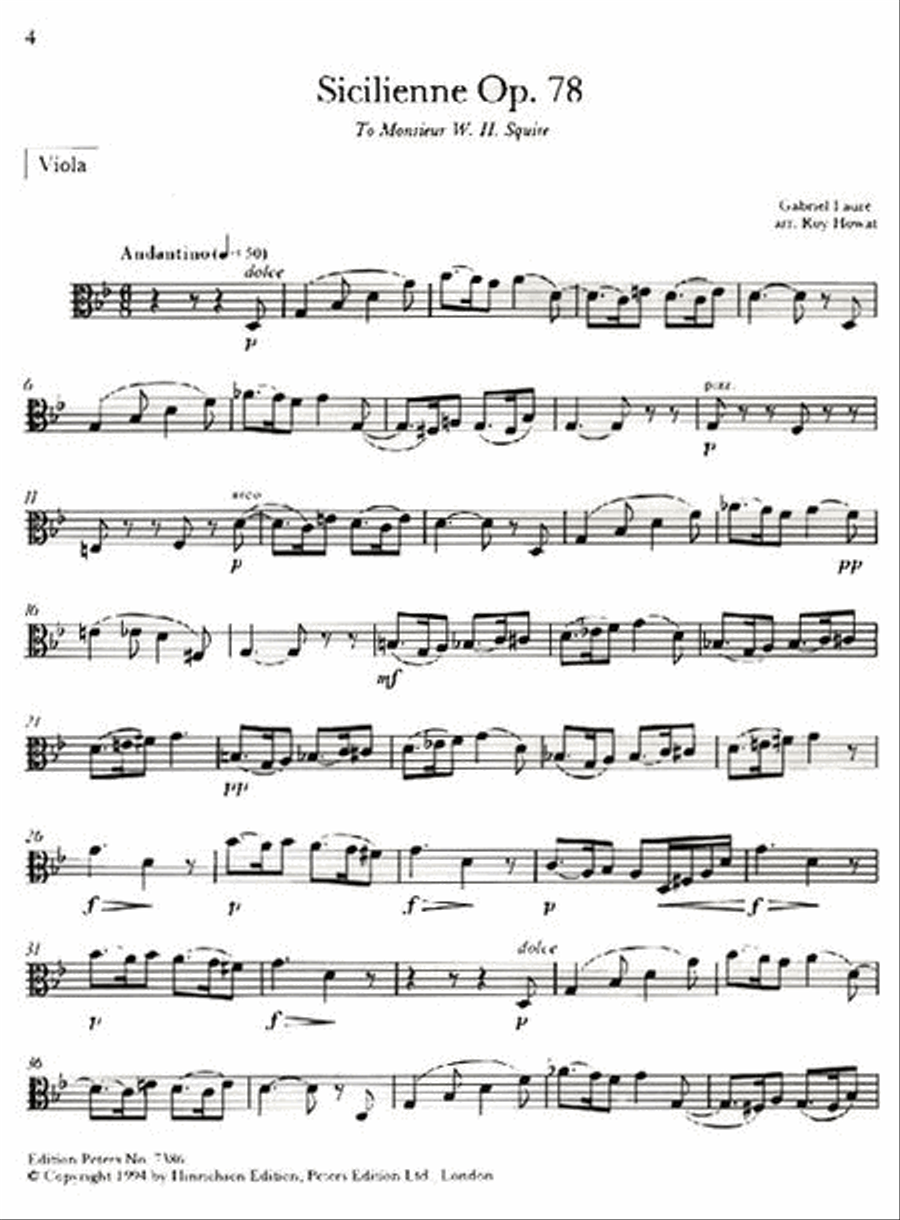 Sicilienne Op. 78 (Arranged for Violin [Viola] and Piano) Viola scores gallery preview page 4